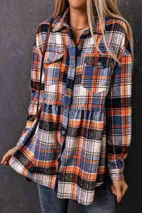 Shiying Fashion - Plaid Ruffled Shirt Jacket