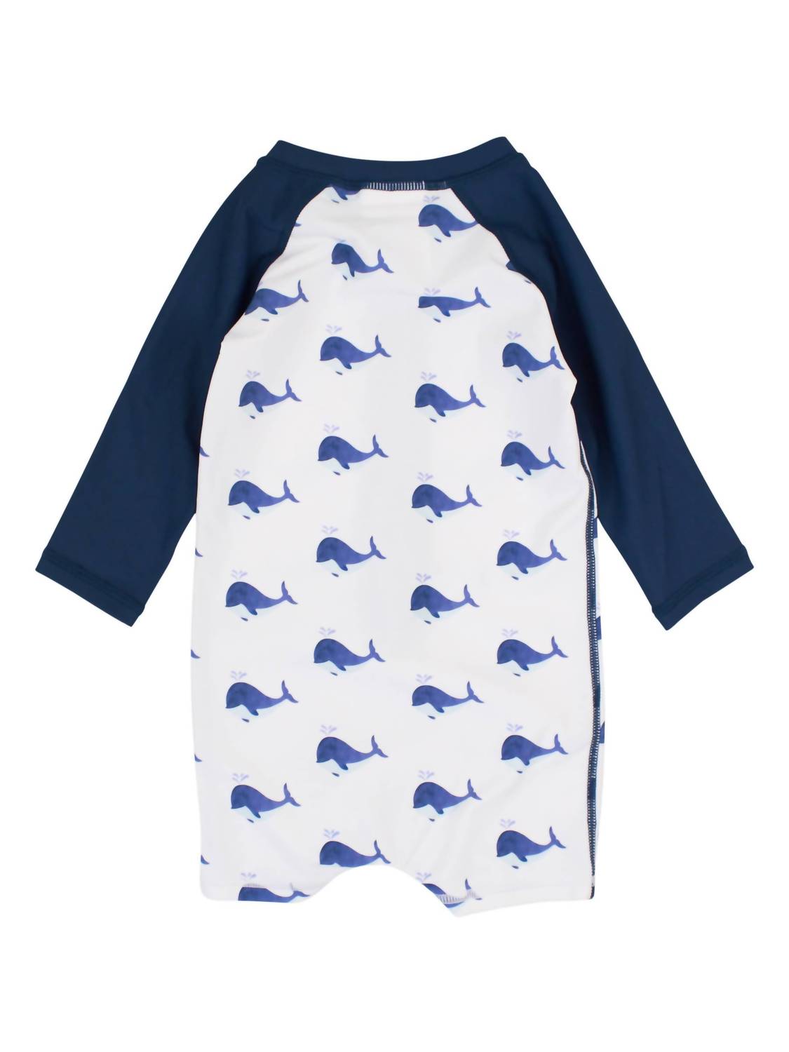RuffleButts Kid's Whale Long Sleeve One Piece Rash Guard in blue - kids' item - detail view