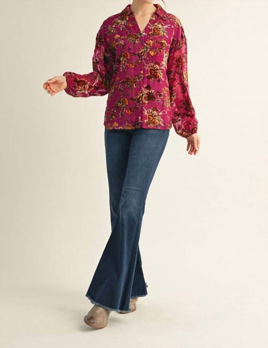 Jodifl - Raised Velvet Floral Printed Blouse