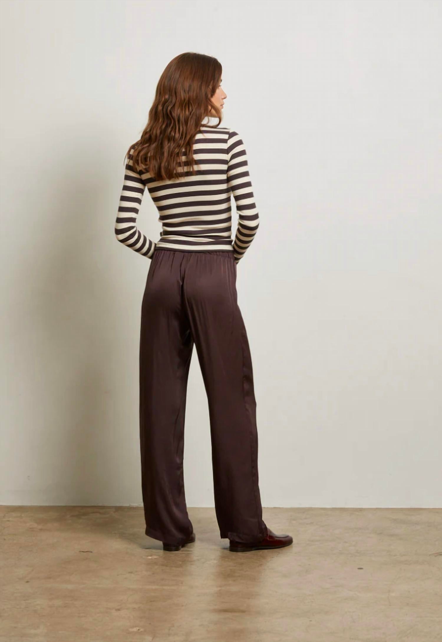 perfectwhitetee Camile Wide Leg Pants in cocoa - women's pants - detail view