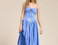 Flat White - Ocean Embroidered Midi Dress