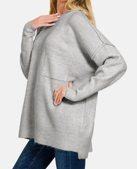 Zenana - High-low Hem Drop Shoulder Sweater