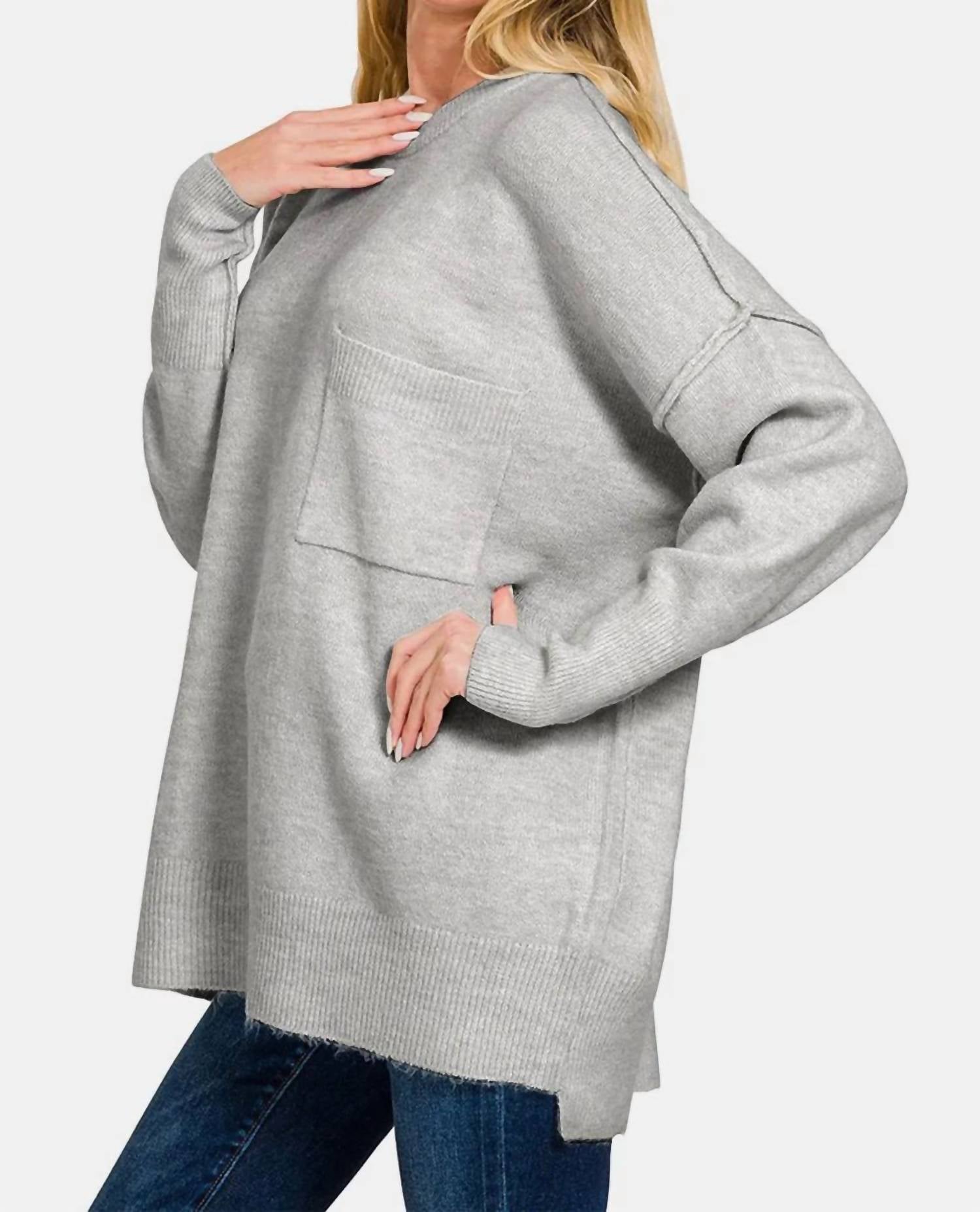 Zenana - High-low Hem Drop Shoulder Sweater