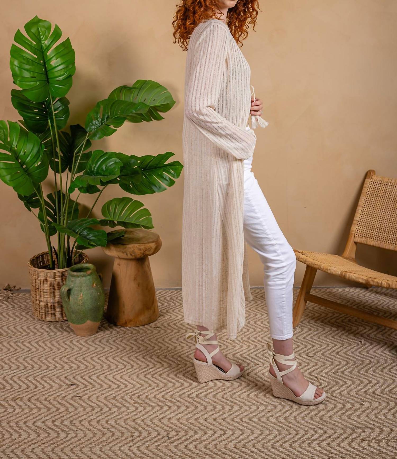 Paparazzi - Needle Out Knit Tie Front Maxi Duster