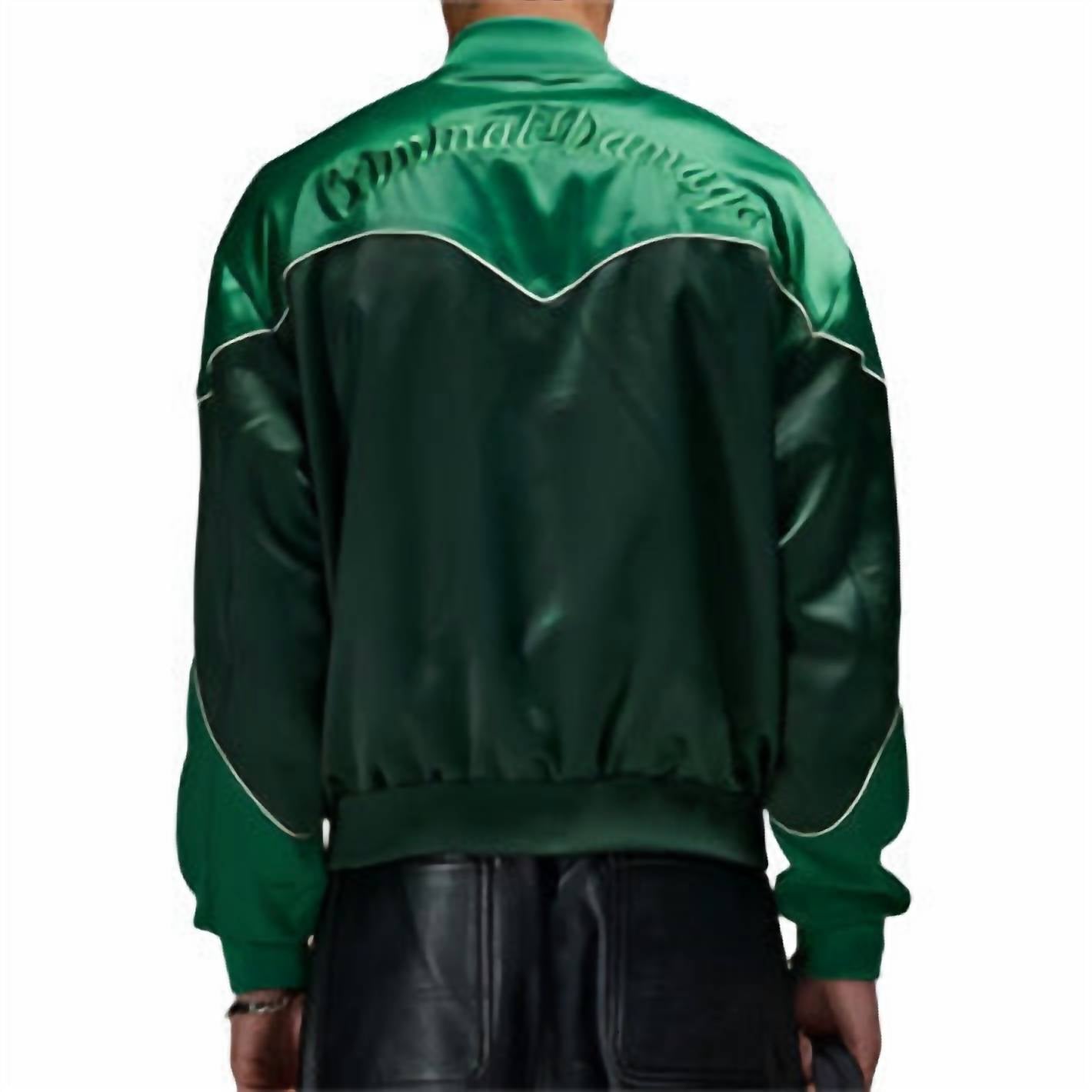 Criminal Damage Western Satin Bomber Jacket in emerald - men's jacket - alternate view