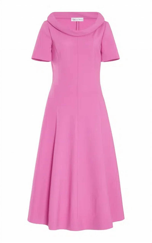 Oscar De La Renta - 25rn244dsw Short Sleeve Funnel Neck Stretch Dress