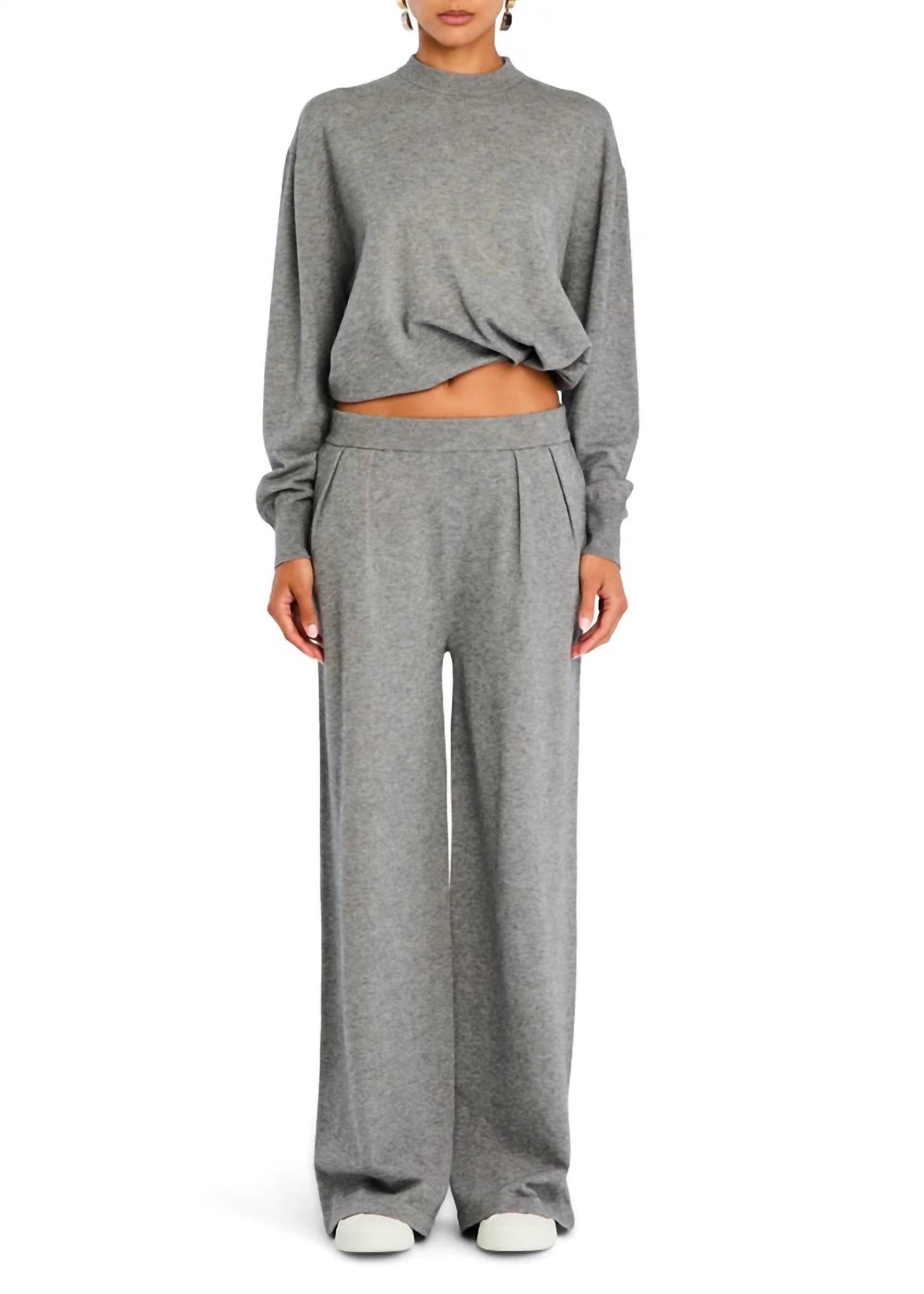 SER.O.YA Alya Knit Pleated Trousers in heather grey - women's pants