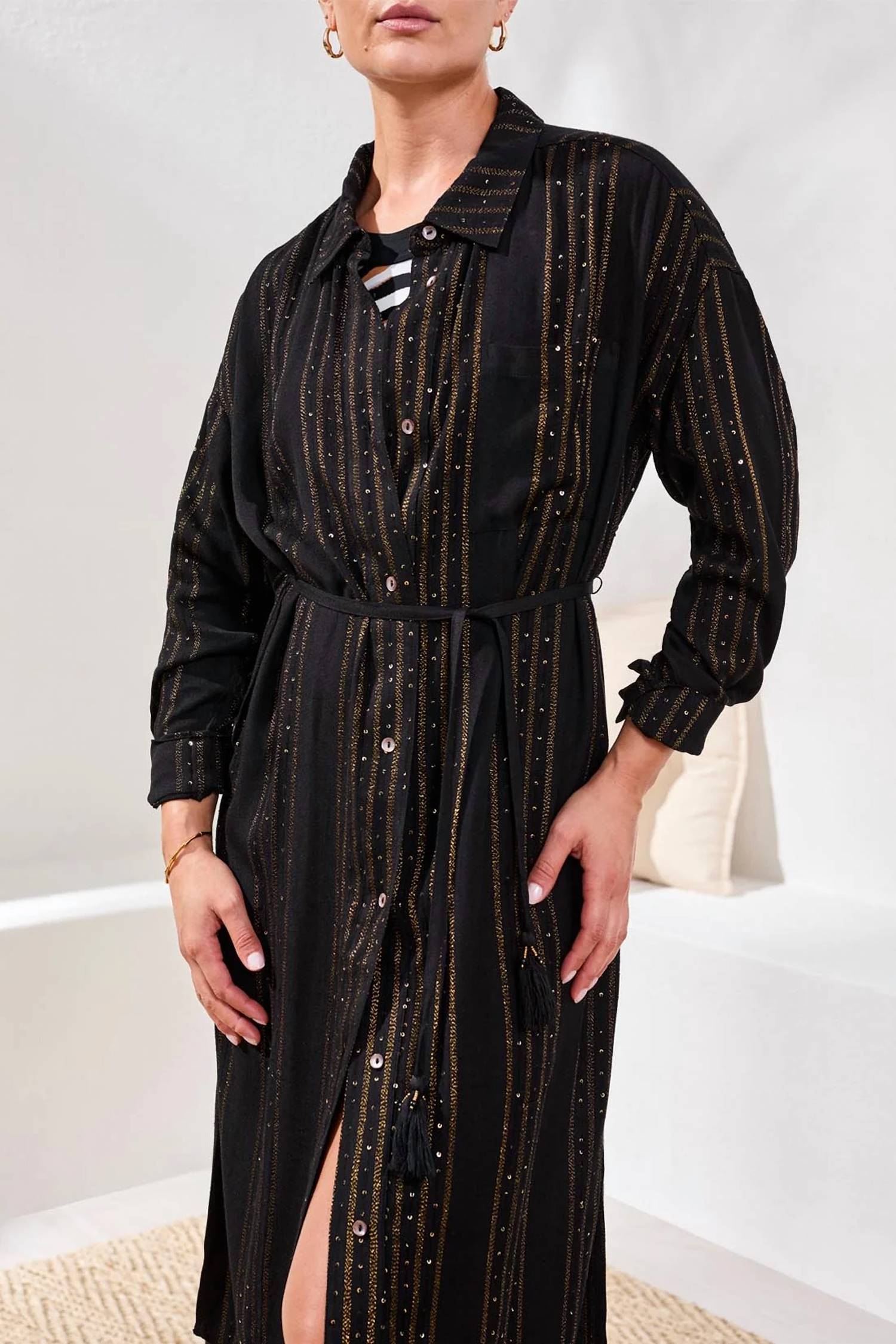 Tribal - Long Sleeve Button Front Dress