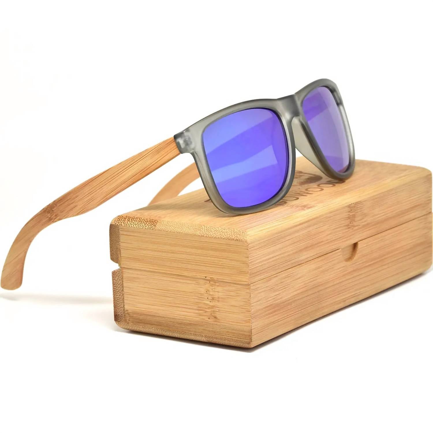 GOWOOD Men's Square Bamboo Wood Polarized Sunglasses in blue - men's accessory - detail view