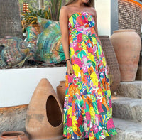 Vilagallo Strapless Fruit Maxi Dress in frutas voile - women's dress