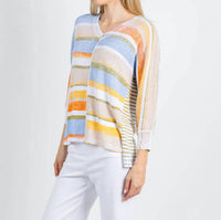 Elliott Lauren - Blocked Off Printed Stripe V-neck Top