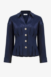 Joseph Ribkoff Stretch Taffeta Fit & Flare Blouse in midnight blue - women's blouse - view 5