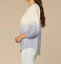 Democracy - Three Quarter Blouson Sleeve Split Neck Ombre Woven Top with Tie