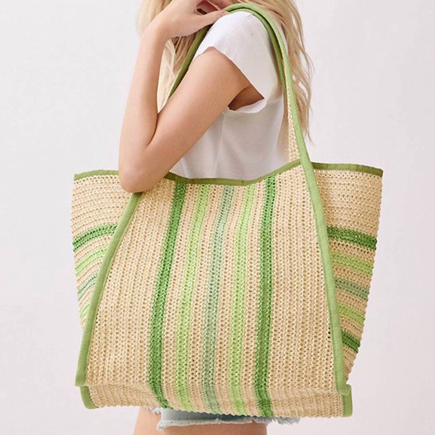 3Am By H&D Accessories - Women's Paper Straw Tote Bag With Multicolor Stripes