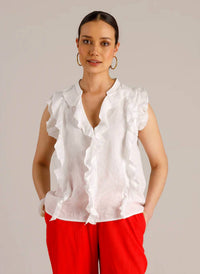 Yest - Mona Sleeveless Top With Ruffle