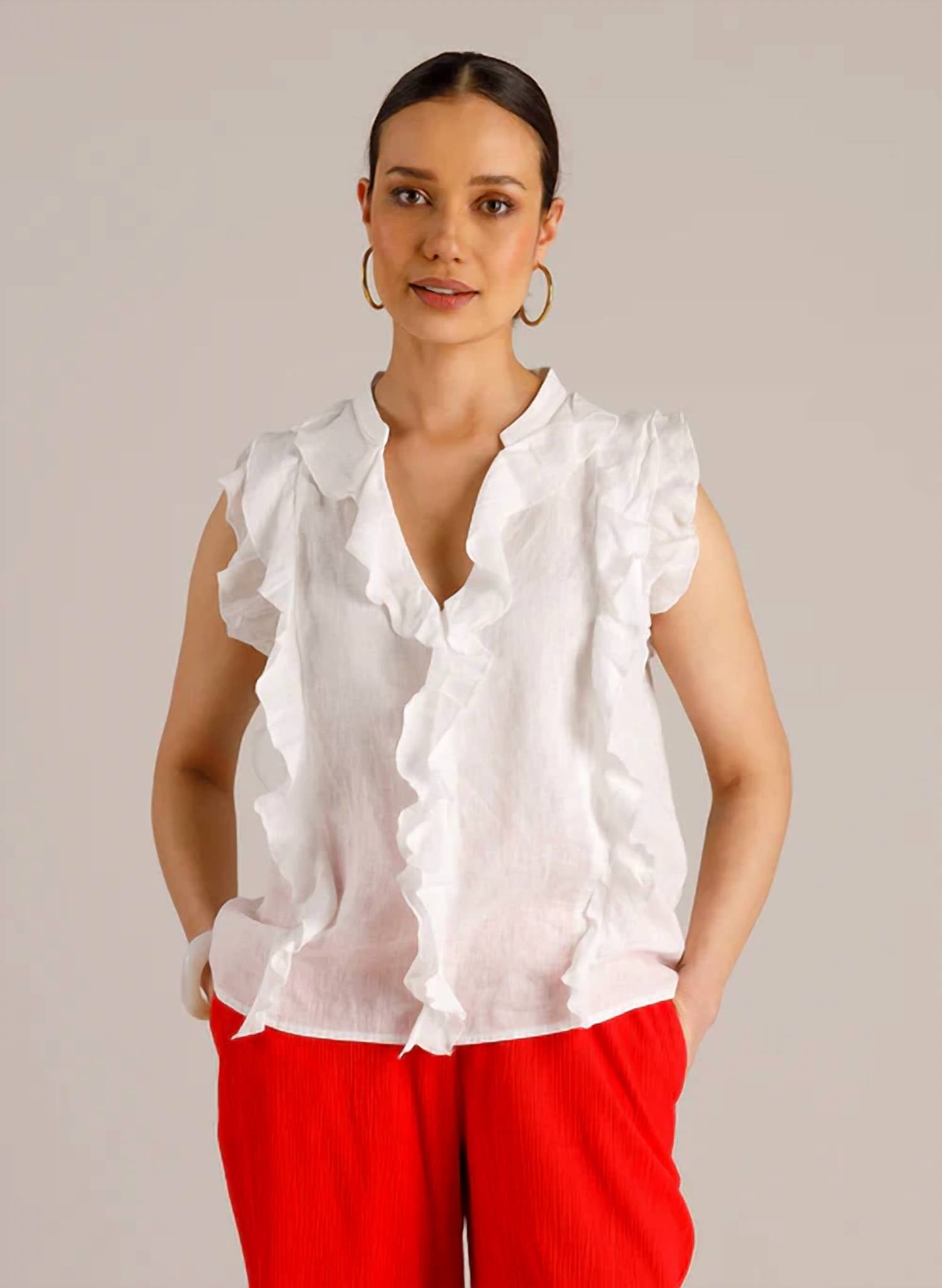 Yest - Mona Sleeveless Top With Ruffle