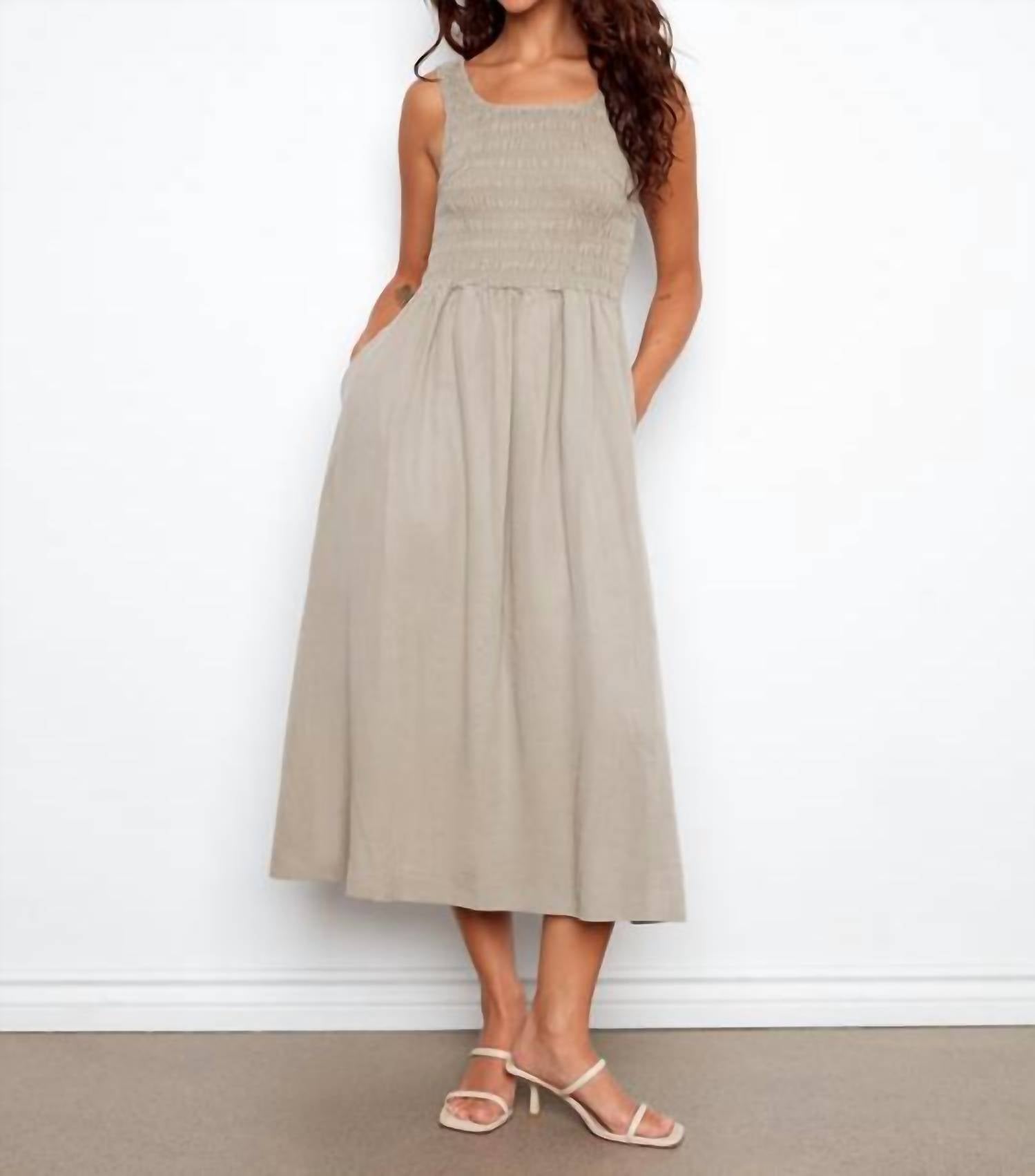 CHARLIE B Sleeveless Tencel Maxi Dress With Smocked Bodice in sage - women's dress