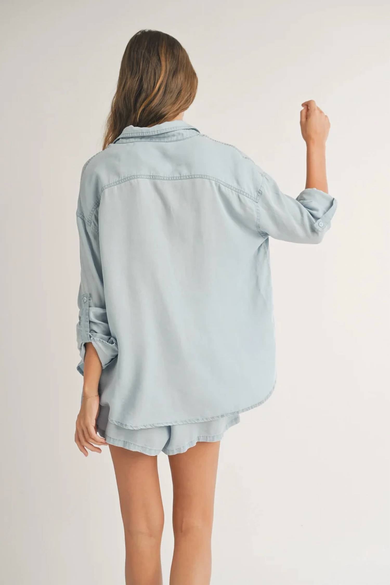 Miou Muse - Denim Button Down Top