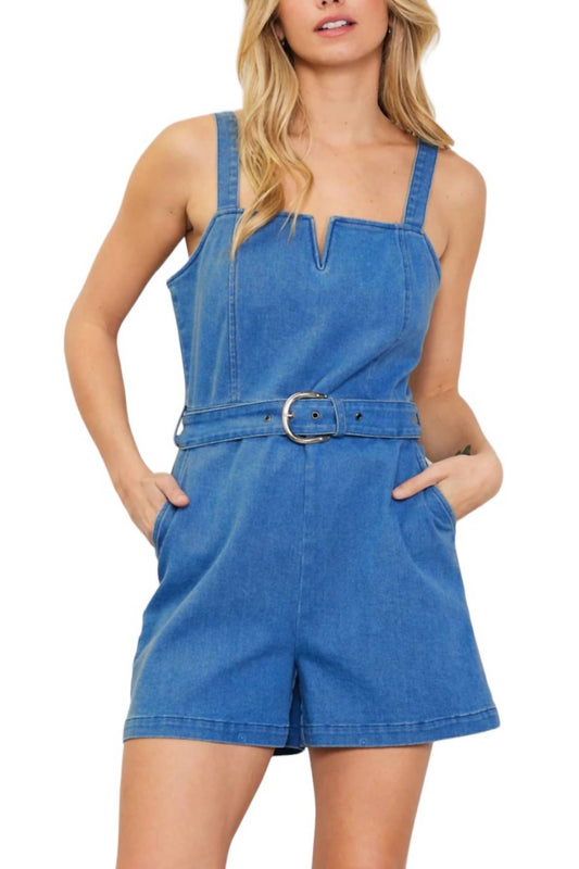 Skies Are Blue - Washed Denim Belted Romper