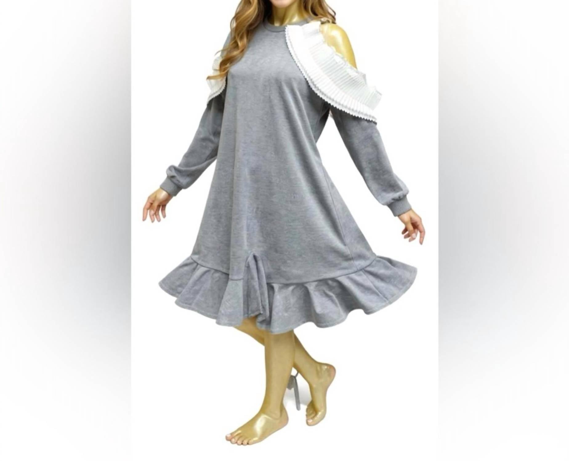 CQbyCQ Ruffle Hem Sweater Midi Dress in gray melange - women's dress