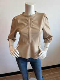 Melissa Nepton - Oska Puff Sleeve Faux Leather Top