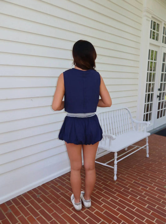 Peach Love - Bow Contrast Waist Bubble French Terry Shorts