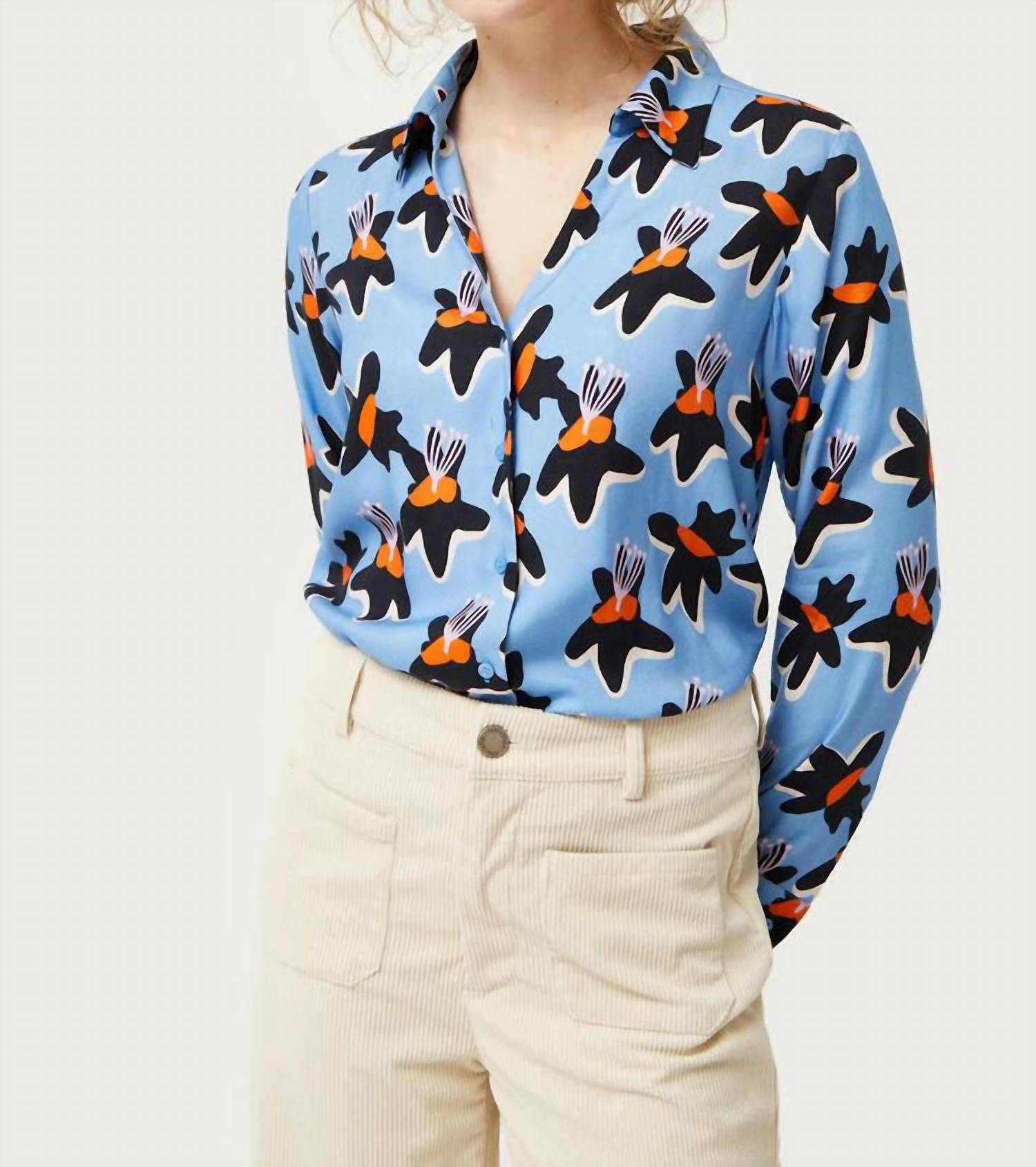 Compañía Fantástica Calatea Floral Print Shirt in blue - women's shirt