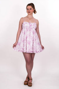 Sky to Moon Toile Floral Ruffle Hem Dress in pink cotton - women's dress - alternate view
