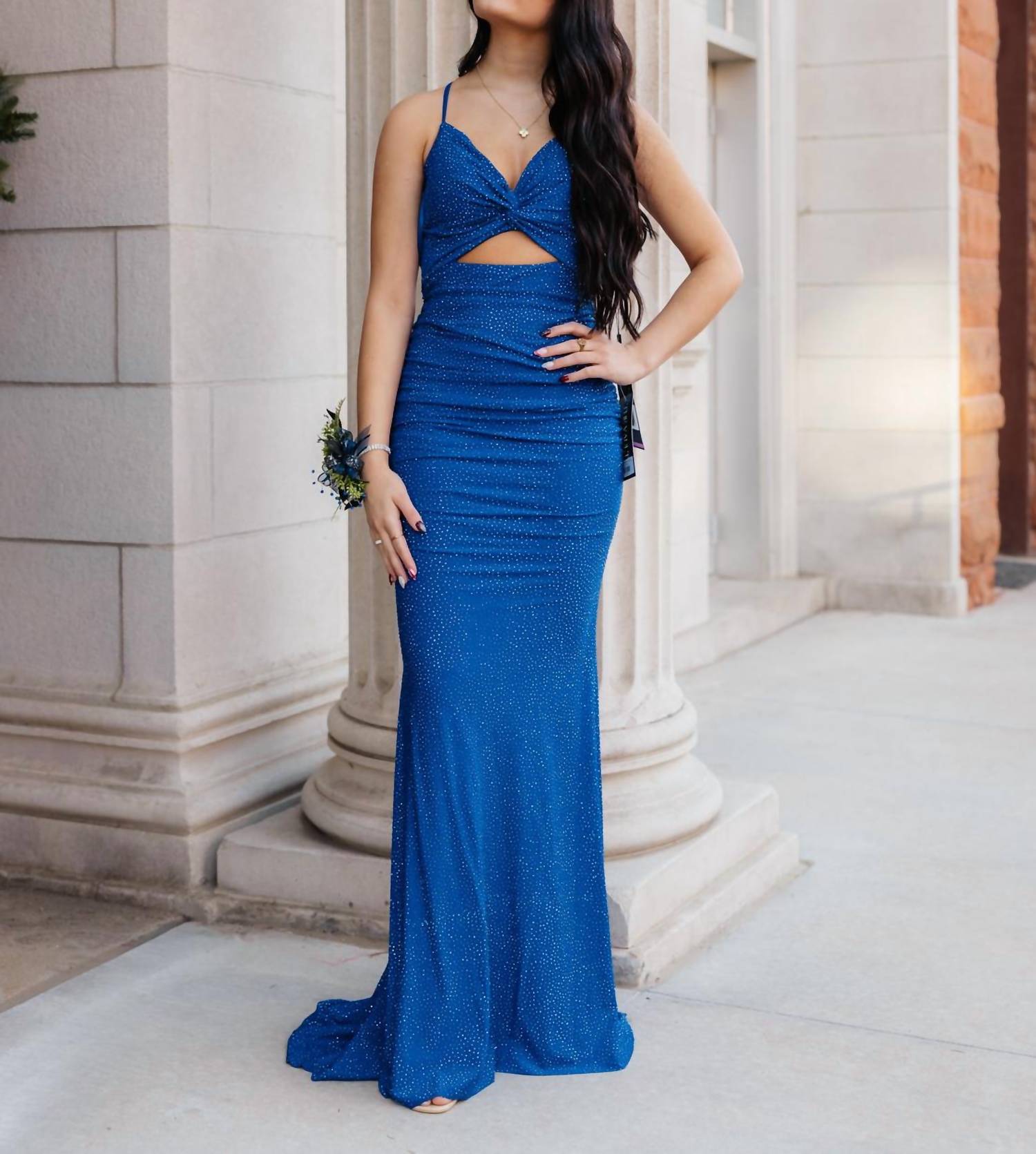La Femme - Fitted Rhinestone Jersey Prom Dress