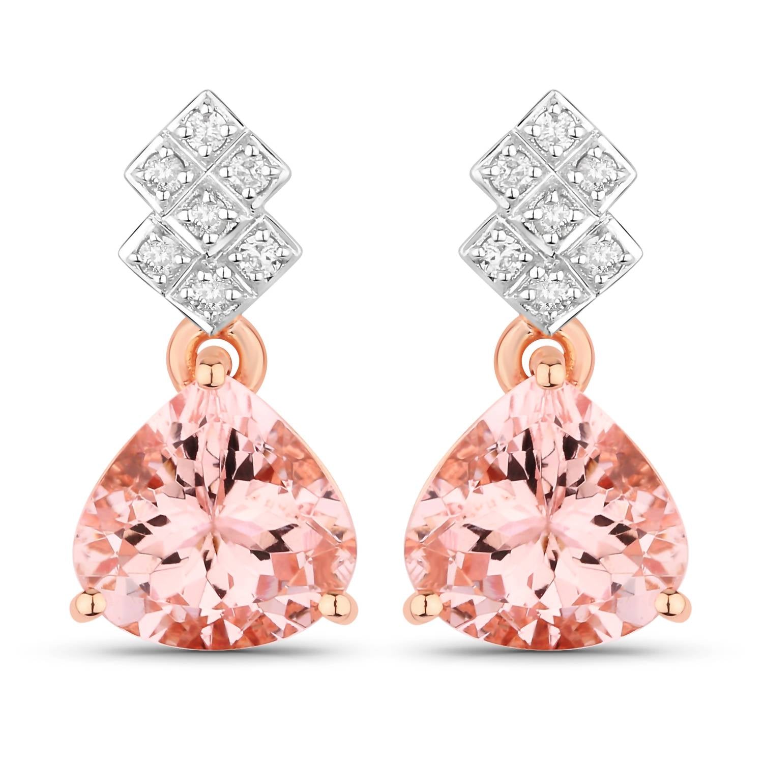 Diana M Jewels Women's Heart Natural Morganite Stud Earrings (3.31 Ct) - Signature Plus in 14k rose gold - women's jewelry