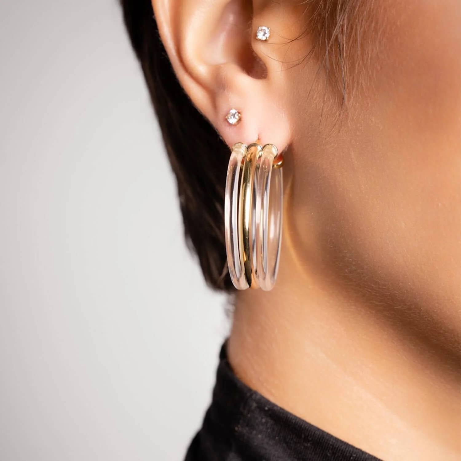 Gold & Honey - Women's Ridge Lucite Hoop Earrings