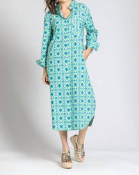 APNY Printed Shirt Dress in blue multi - women's dress