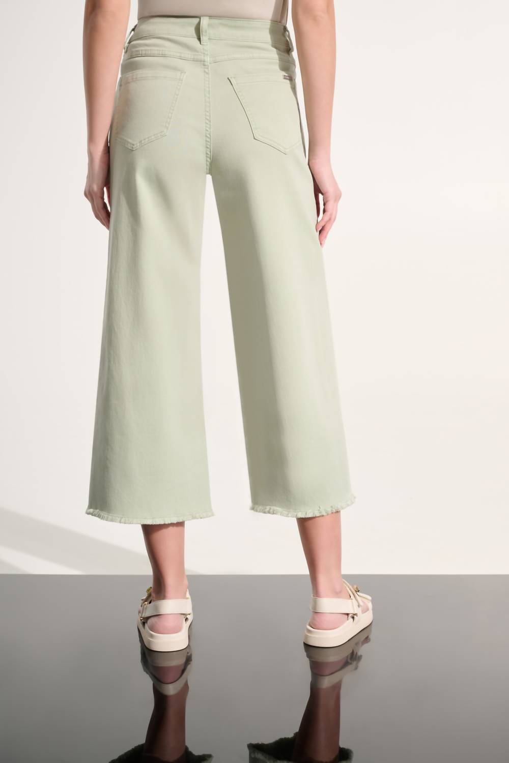 Joseph Ribkoff Goldie Wide Leg Cropped Jeans in seafoam - women's jeans - detail view