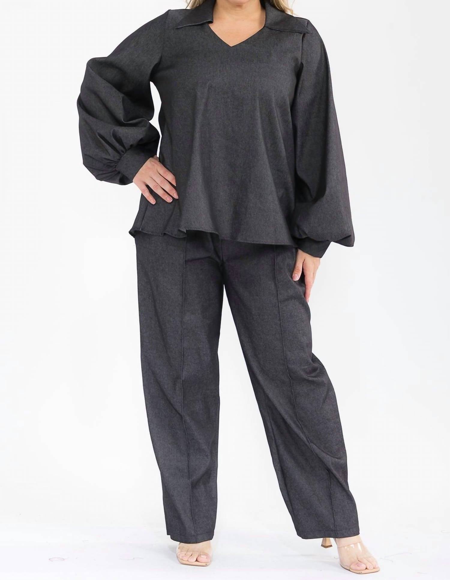 Karen T Design - Long Sleeve Top And Straight Pants Set