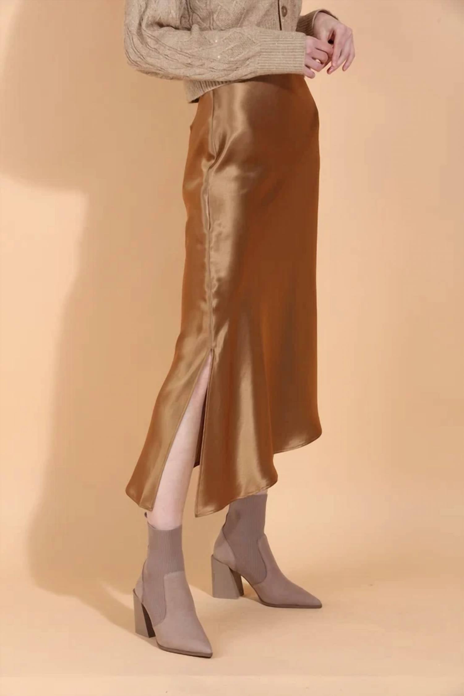 Jessie Liu - Asymmetrical Hem Satin Slip Midi Skirt