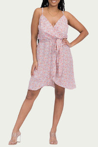 FLORAL-PRINT SURPLICE JERSEY MINI DRESS