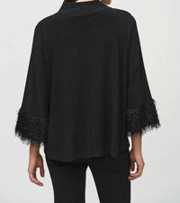 Joseph Ribkoff Women's Mock Neck Top in black - women's long sleeve top - detail view