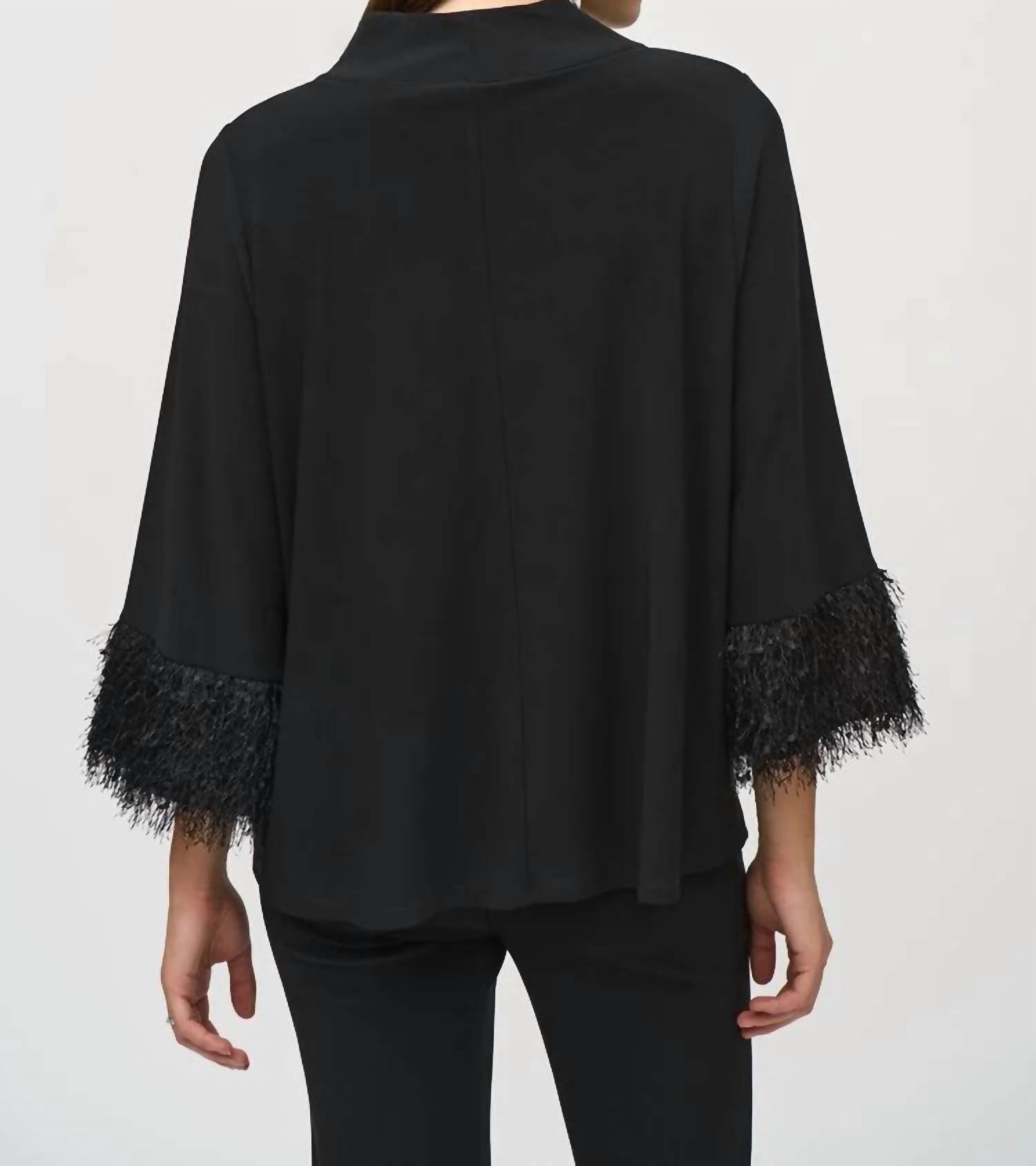Joseph Ribkoff Women's Mock Neck Top in black - women's long sleeve top - detail view