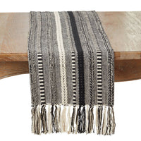 Saro Lifestyle - 14"x72" Fringe Detail Braided Stripe Table Runner