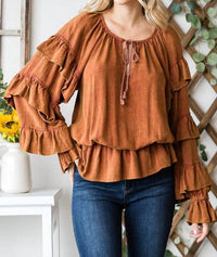 Oli & Hali - Washed Ruffle Sleeve Peplum Top