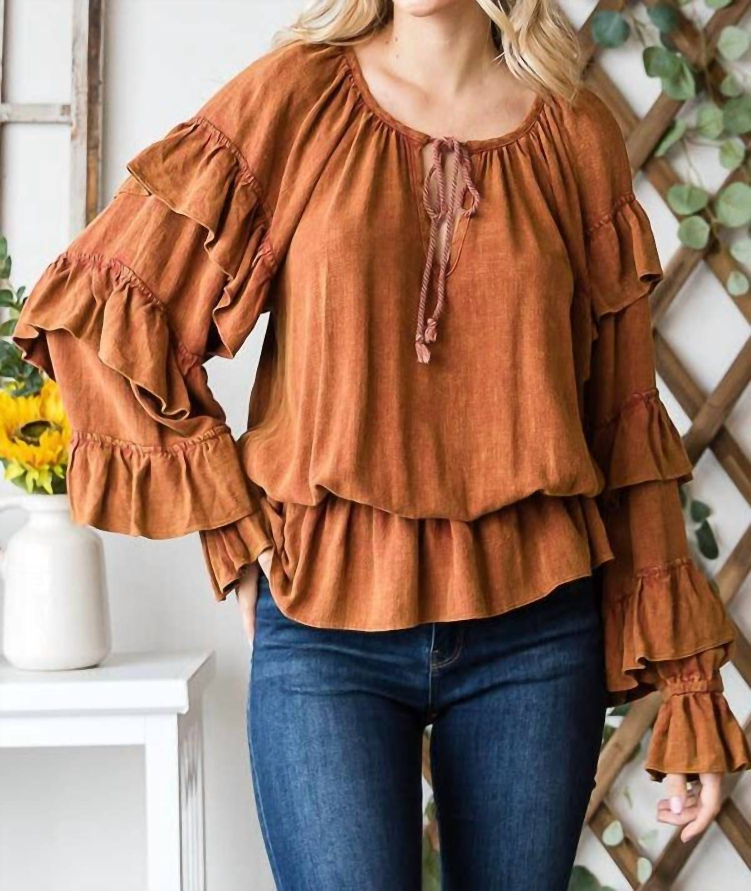 Oli & Hali - Washed Ruffle Sleeve Peplum Top