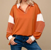 Haptics - V Neck Color Block Long Sleeve Top