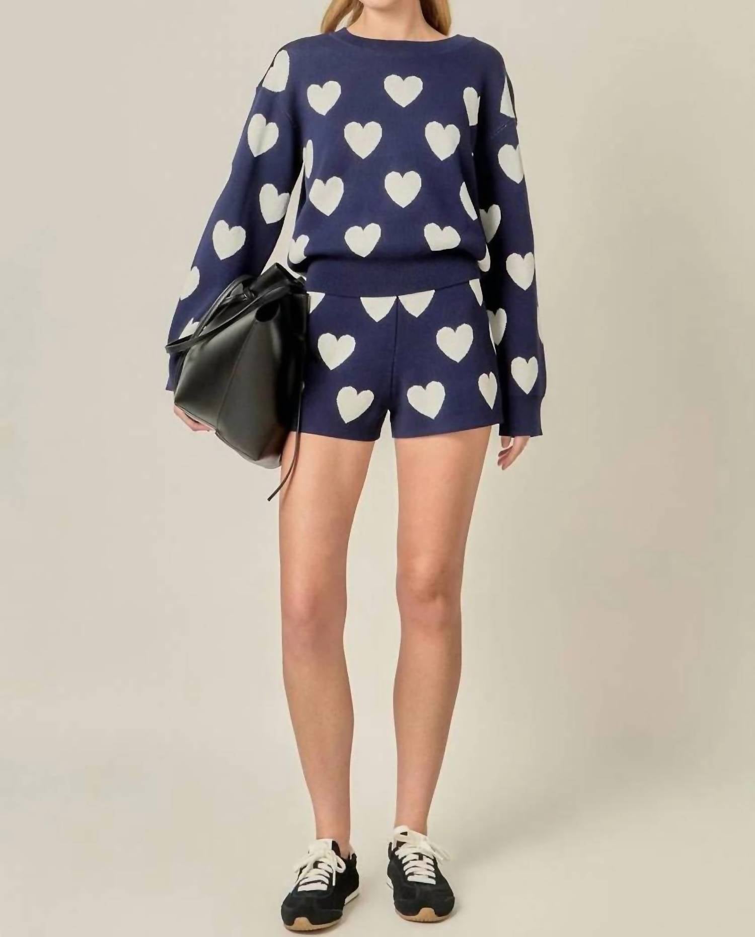 English Factory - Heart Knit Crew Sweater