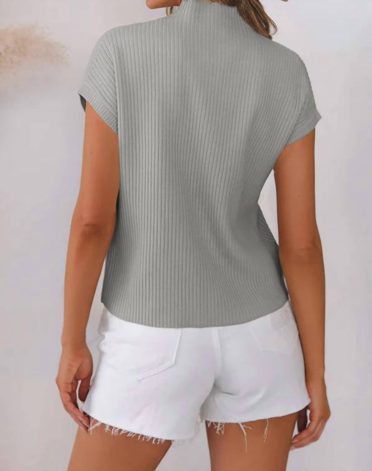 Dear Lover - Patch Pocket Ribbed Knit Short Sleeve Sweater