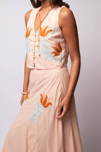 CIEBON Verda Embroidered Vest Top in pastel peach - women's jacket - detail view
