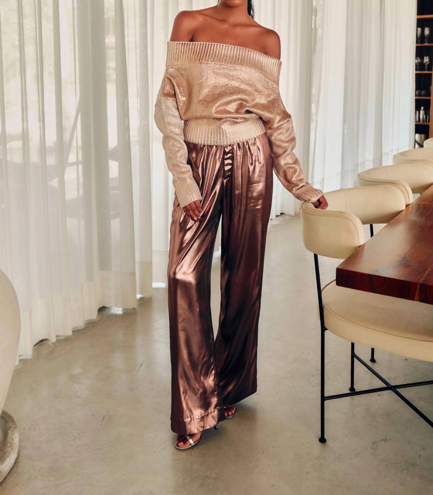 ALLISON NEW YORK Foiled Alba Sweater in rose gold - women's sweater - view 9