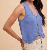 Anniewear - Crochet Trimmed Button Down Sweater Vest