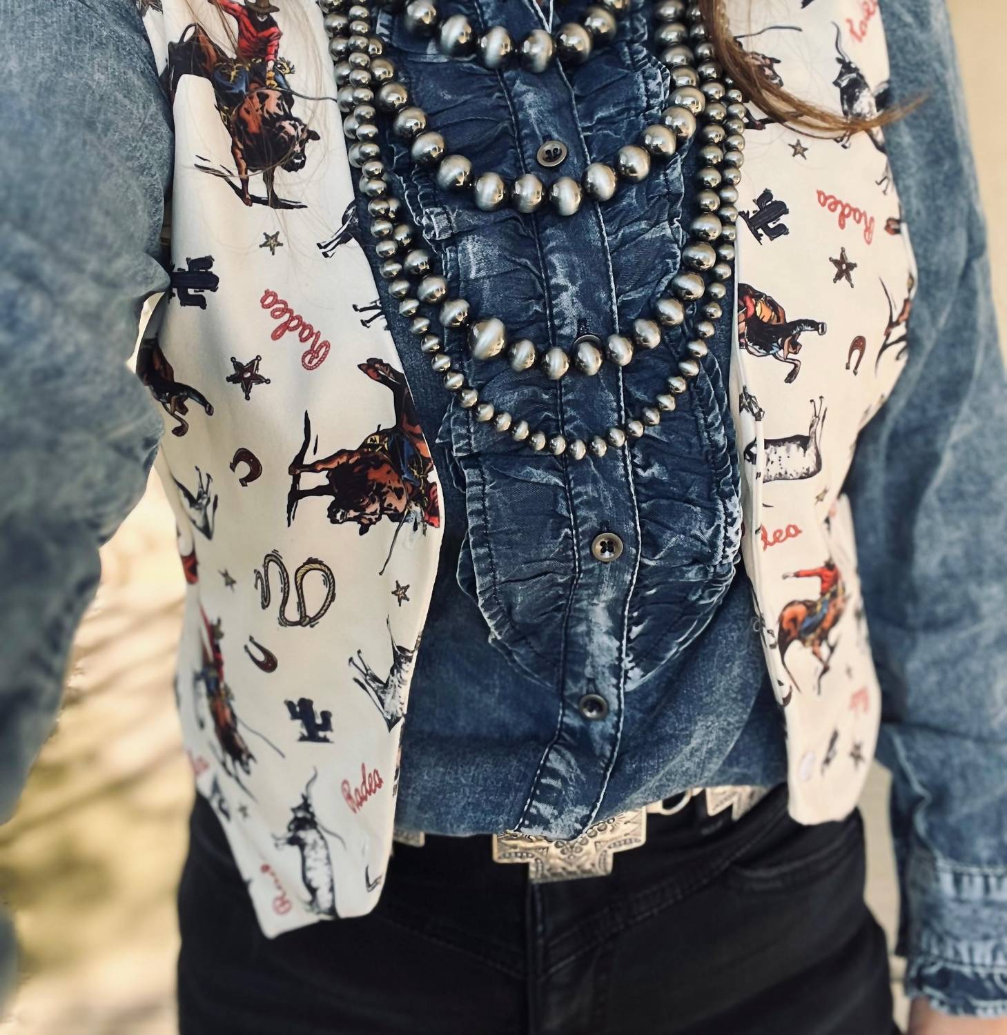 Doe and Rae The Dusty Denim Top in blue - women's blouse - view 5