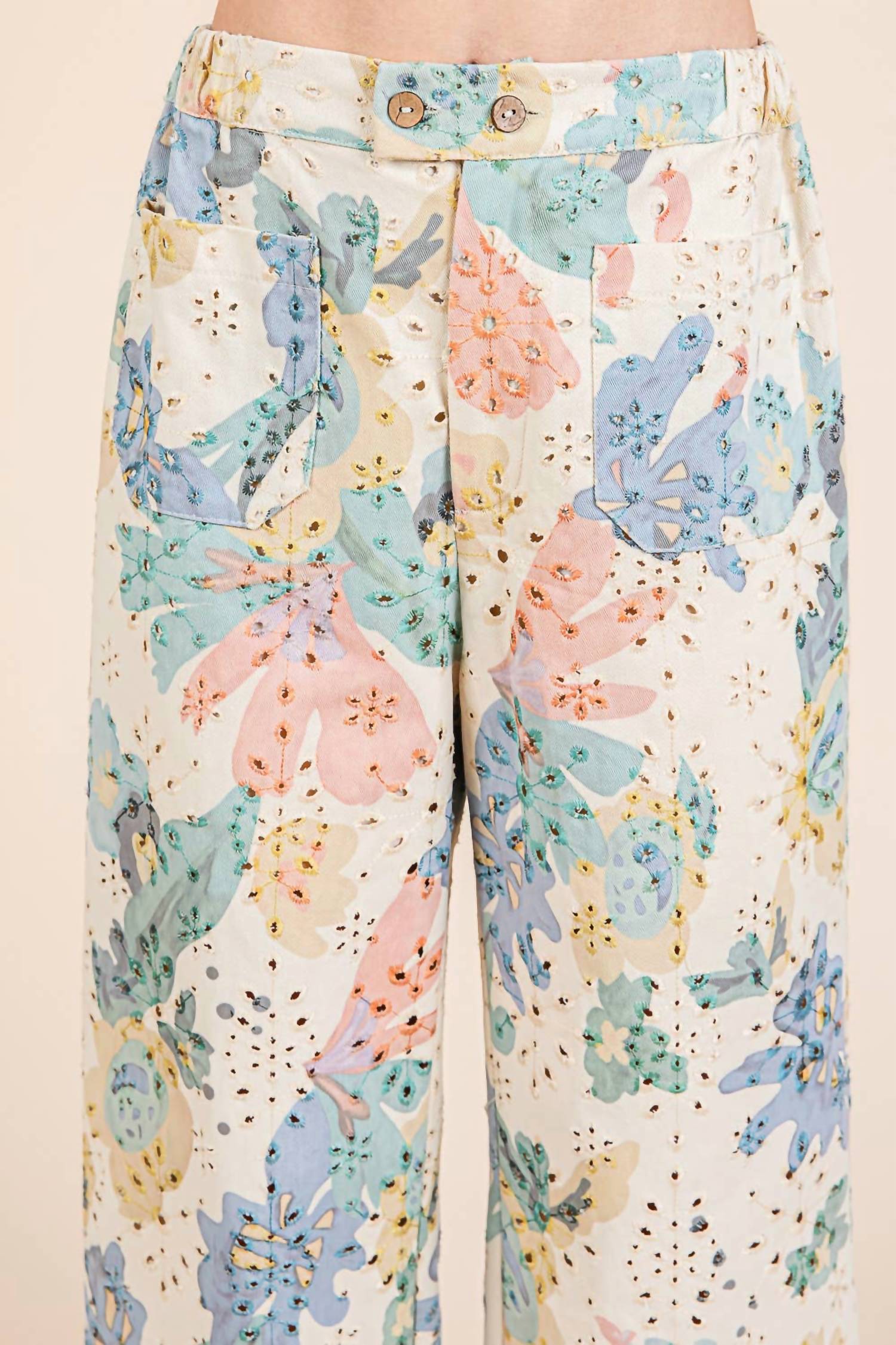 Geegee - Women's Floral Eyelet Lace Straight Leg Pants
