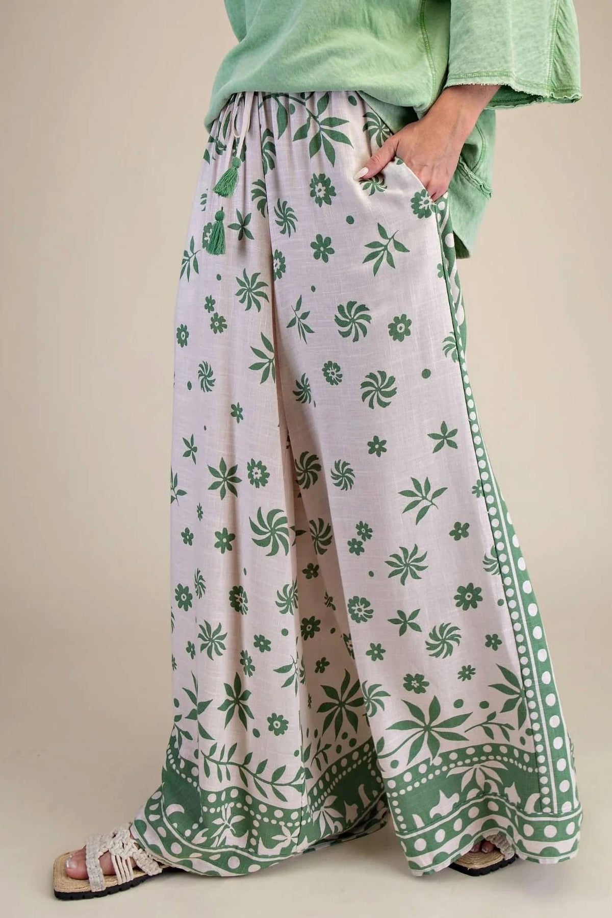 Easel - Rayon Linen Wide Leg Pants - Plus